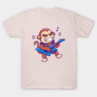 Cute Monkey Playing Guitar Cartoon T-Shirt